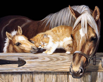 Лошадь, жеребенок и рыжий кот Алмазное хобби Ah07211