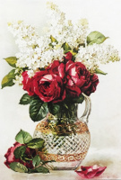 Розы и сирень в хрустальном графине Колор кит 576, цена 541 руб. - интернет-магазин Мадам Брошкина