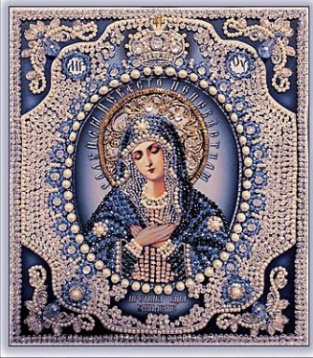 Богородица Умиление (с натуральным жемчугом) Образа в каменьях 7724, цена 14 838 руб. - интернет-магазин Мадам Брошкина