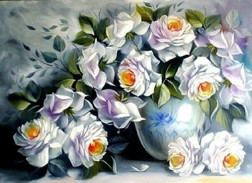 Белые розы Алмазная живопись АЖ.1203, цена 3 087 руб. - интернет-магазин Мадам Брошкина