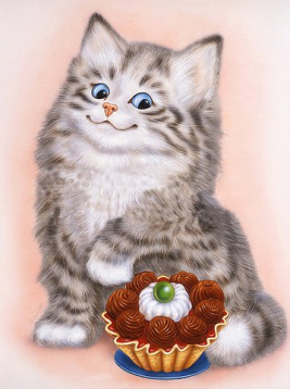 Кот и пирожное Алмазная живопись АЖ.1190, цена 1 417 руб. - интернет-магазин Мадам Брошкина