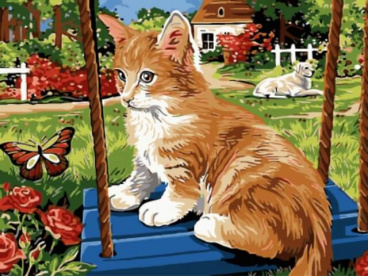 Рыжий котик на качелях  Цветной EX5278, цена 984 руб. - интернет-магазин Мадам Брошкина