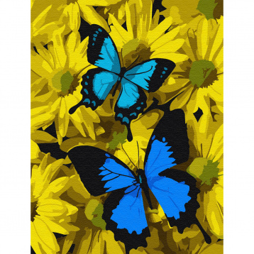 Синие бабочки в цветах Molly KH0794, цена 364 руб. - интернет-магазин Мадам Брошкина