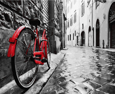 Красный велосипед в старом городе Molly KH0929, цена 1 112 руб. - интернет-магазин Мадам Брошкина