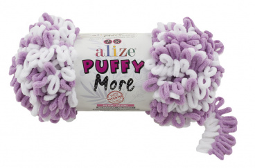 Пряжа Ализе Puffy More цв.6283 белый, розовый Alize PUFFY.MORE.6283, цена 771 руб. - интернет-магазин Мадам Брошкина