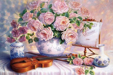 Розы и скрипка Алмазная живопись АЖ.1250, цена 3 158 руб. - интернет-магазин Мадам Брошкина