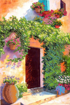 Цветущий дворик-2 Картины Бисером S-028, цена 902 руб. - интернет-магазин Мадам Брошкина