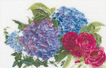 Гортензия и роза Thea Gouverneur 442A, цена 4 719 руб. - интернет-магазин Мадам Брошкина