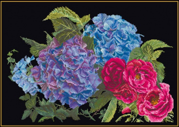 Гортензия и роза Thea Gouverneur 442.05, цена 4 800 руб. - интернет-магазин Мадам Брошкина