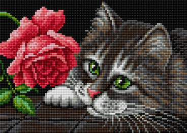 Кот и роза Вышиваем бисером V-52, цена 860 руб. - интернет-магазин Мадам Брошкина