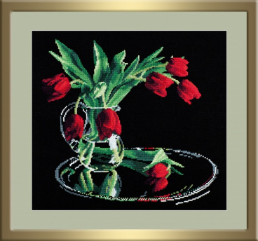 Тюльпаны на черном Овен 318, цена 788 руб. - интернет-магазин Мадам Брошкина