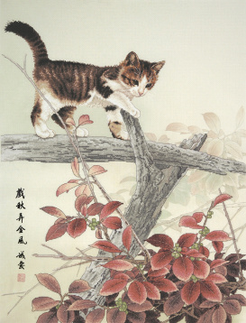 Котенок на ветке Xiu Crafts 2032302, цена $59 - интернет-магазин Мадам Брошкина