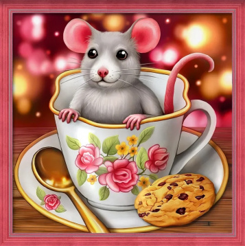 Крысенок в чашке Алмазная живопись АЖ.1813, цена 565 руб. - интернет-магазин Мадам Брошкина