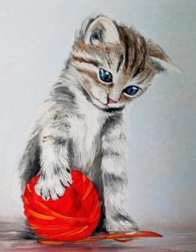 Котенок с красным клубком Цветной LG012, цена 2 592 руб. - интернет-магазин Мадам Брошкина