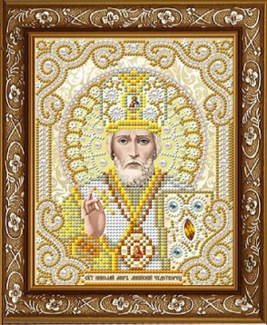 Святой Николай в жемчуге Благовест И-5097, цена 103 руб. - интернет-магазин Мадам Брошкина