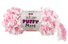 Пряжа Ализе Puffy More цв.6267 белый, розовый Alize PUFFY.MORE.6267
