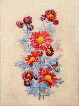 Красные хризантемы Марья Искусница 04.004.05, цена 1 857 руб. - интернет-магазин Мадам Брошкина