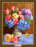 Букет из роз и пышных гортензий Алмазная живопись 1876