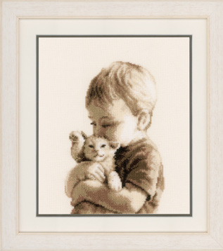 Мальчик с котёнком Vervaco PN-0148508, цена €22 - интернет-магазин Мадам Брошкина
