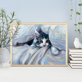 Кот под одеялом Алмазная живопись АЖ-1680