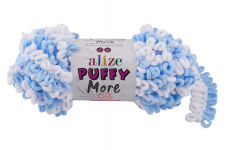 Пряжа Ализе Puffy More цв.6266 белый, голубой Alize PUFFY.MORE.6266