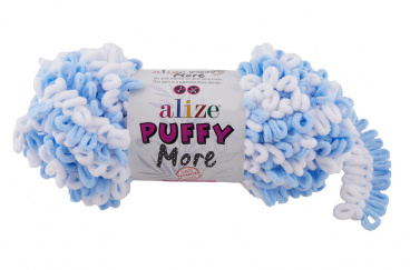 Пряжа Ализе Puffy More цв.6266 белый, голубой Alize PUFFY.MORE.6266, цена 771 руб. - интернет-магазин Мадам Брошкина