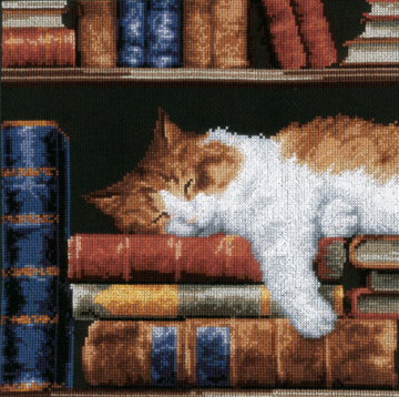 Кот, спящий на книжной полке Vervaco PN-0147121, цена €61 - интернет-магазин Мадам Брошкина