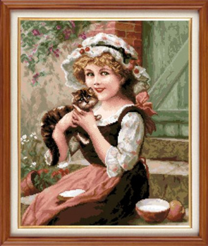Девочка с котенком Гобелен Классик 386047, цена 2 610 руб. - интернет-магазин Мадам Брошкина