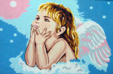 Канва жесткая с рисунком "Мечтающий ангелочек", 2 картинки Soulos 15.289, цена €14 - интернет-магазин Мадам Брошкина