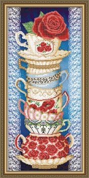 Чашки с розой на синем Арт Соло VKA3083, цена 536 руб. - интернет-магазин Мадам Брошкина