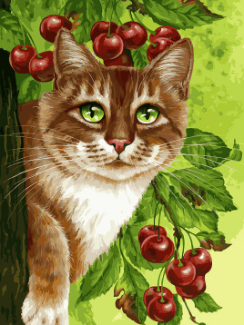 Кот на вишнёвом дереве Белоснежка 149-AS, цена 929 руб. - интернет-магазин Мадам Брошкина