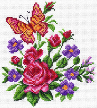 Цветы и бабочка Матренин Посад 1478-1, цена 393 руб. - интернет-магазин Мадам Брошкина