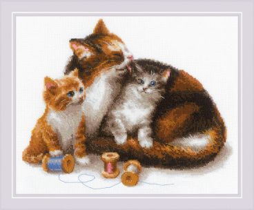 Кошка с котятами Риолис 1811, цена 937 руб. - интернет-магазин Мадам Брошкина