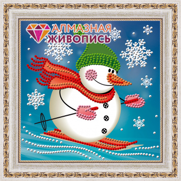 Снеговик лыжник Алмазная живопись АЖ.3011, цена 577 руб. - интернет-магазин Мадам Брошкина