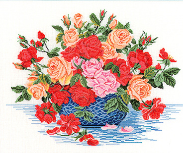 Букет роз в синей вазе Eva Rosenstand 14-260, цена 6 411 руб. - интернет-магазин Мадам Брошкина
