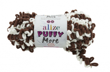 Пряжа Ализе Puffy More цв.6288 белый, коричневый Alize PUFFY.MORE.6288, цена 771 руб. - интернет-магазин Мадам Брошкина